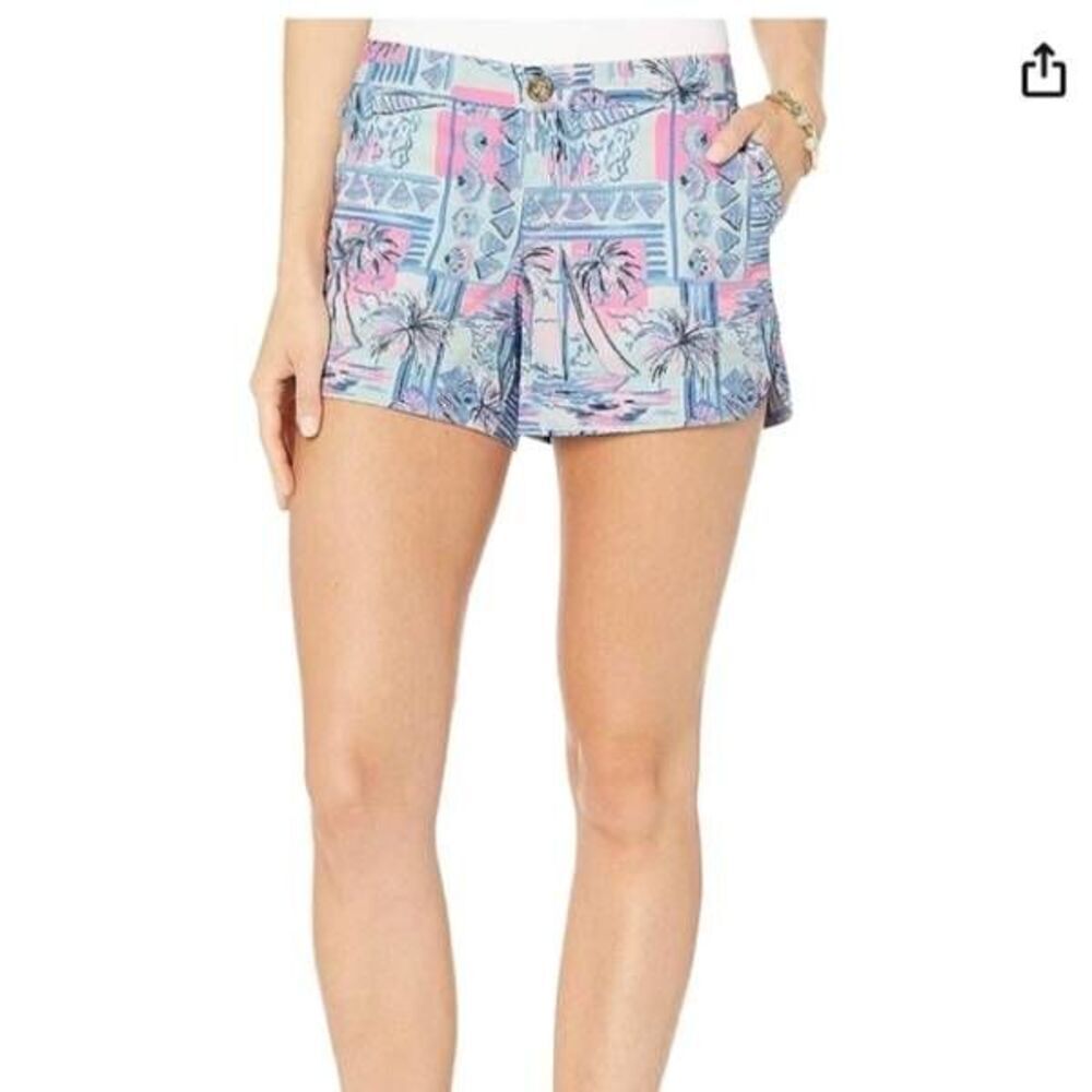 NWT LILLY PULITZER ADIE RUFFLE POCKET STRETCH SHORT *OH BUOY*WHISPER BLUE sz 12 - Picture 1 of 6